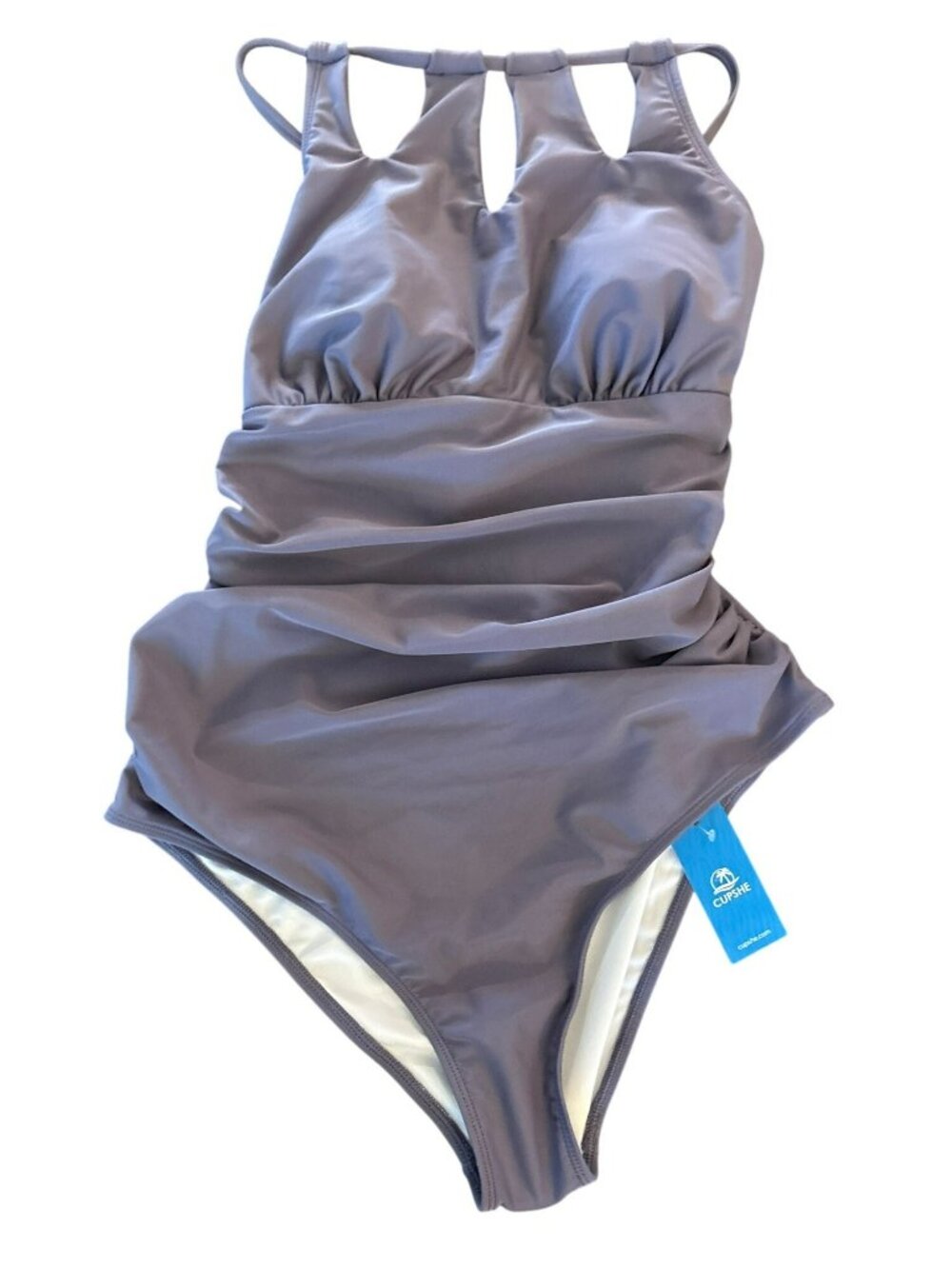 Cupshe One-Piece Purple High-Neck Cut-Out Ruched Sides Swimsuit Size L